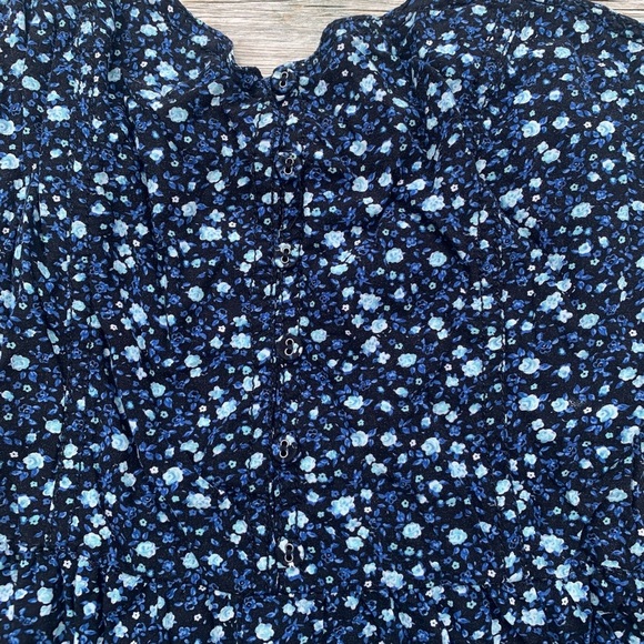 Garage Navy Blue Floral Smocked Mini Dress - Size Small - Picture 3 of 6